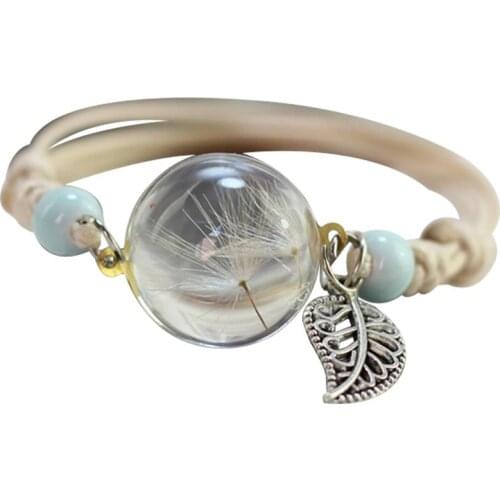Glass Ball Dried Dandelion Bracelets Hand-Made Dried Flower Charm Bracelets Girls Gifts Natural Flower Weave Jewelry