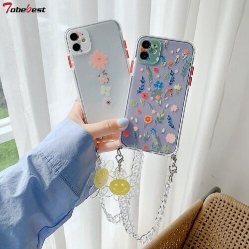 Tobebest Flower Clear Crystal Bracelet Phone Cases for iphone 12 11 pro max X XS XR 7 8 Plus SE 2020 Chain Soft Back Cover