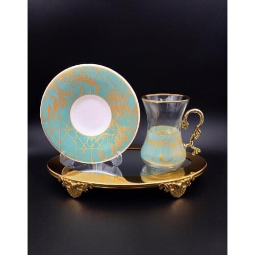 Türk çay bardakları 12 türk çay takımları 6 çay fincanları + 6 kahve fincanları + 6 tabaklar el işi yüksek kaliteli. Çay plakala