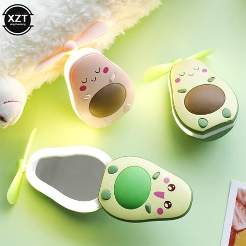 Usb Mini Avocado Fans Rechargeable Electric Portable Hold Small Fans Originality Lovely Night Light Makeup Mirror Fan Lamp