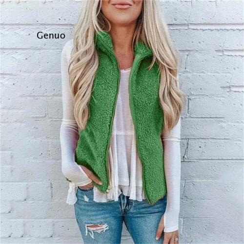 Spring, Autumn and Winter Womens Vests Knitted Plush Vest Pocket Zipper Coat for Women