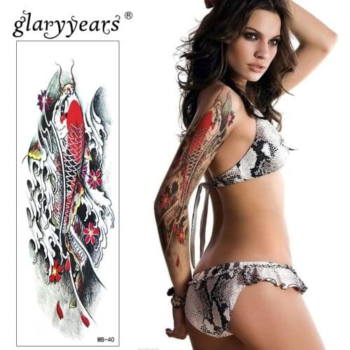 Glaryyears Big Arm Temporary Tattoo Sticker Fish Fake Tatoo Cartridge Flash Tatto Waterproof Big Body Art Men Women Q-MB-40