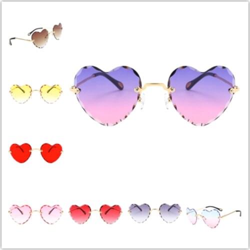 Women Stylish Heart Shaped Rimless Sunglasses Thin Metal Frame UV Protection Sun Glasses for for Beach Vacation Festival Fishing