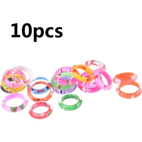 10pcs/set Acrylic/Resin Mix Painted Assorted Cartoon Rings For Baby Kids Girl Childrens Christmas Gift