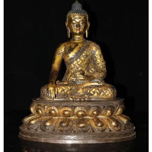 18" Tibet Buddhism Old Bronze Lacquer Cinnabar Sakyamuni Sitting Buddha Medicine Buddha Amitabha Enshrine the Buddha