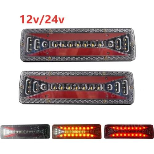 2Pcs LED 12v Car 24v Truck Tail Lights Flowing Turn Signal Rear Brake light Reverse Signal lights For Trailer Lorry Bus Tractor