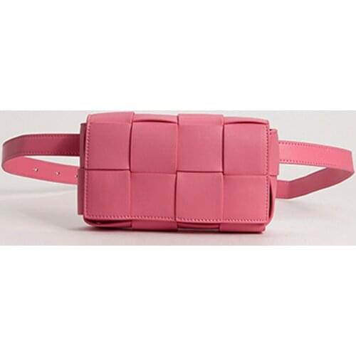 2021 Cassette Weave PU Waist Flap Bag Women New Design Fashion Chain Shoulder Bag Vegan Leather Chest Bag Ladies Belt Phone Bag