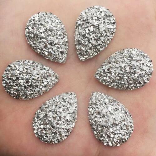 50pcs Resin 18*25mm Bling Silver Ore Teardrop Flatback Rhinestone Ornaments DIY Wedding Appliques Craft SF951*5