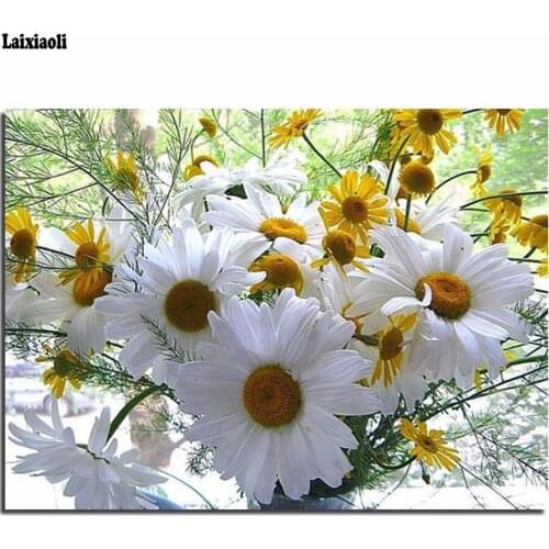 5d cross stitch round square diamond painting white daisy sets full decorative diy Mosaic 30*40 diamond embroidery flower icons