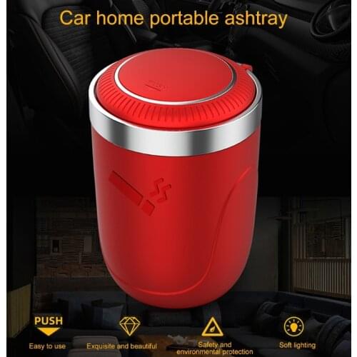 Car Ashtray with LED Light Push Type Multifunctional Auto Vehicle Cigarette Ashtray Holder Interior Decoration