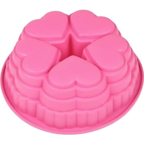 Large 5 Cavity Heart Shape 3D Silicone Cake Mold High Temperature Resistance DIY Baking Tools E591