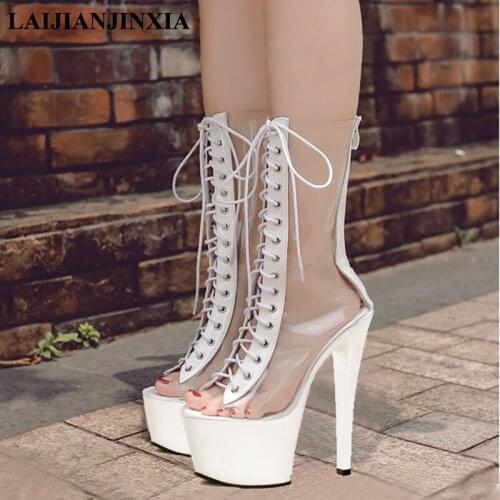 New Women Lace Up Spring Sexy 17cm High Heels Wedding Party Dress Pole Dance Ankle Sandals Dancing Shoes