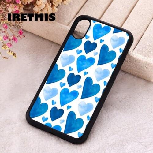 Iretmis 5 5S SE 2020 Phone Cover Case for iPhone 6 6S 7 8 Plus X Xs XR 11 12 Mini Pro Max Rubber Silicone Blue Hearts