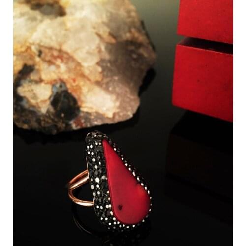 Dr Stone Natural Stone Women Coral Stone Rose Gold plated Ring KRB98