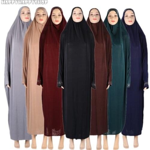 Ethnic Dress Muslim Women Maxi Prayer Abaya Hijab Overhead Full Body Kaftan Diamonds Robe Islamic Bat Sleeve Loose Burqa Chadors