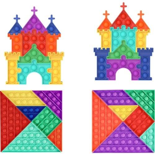 Pop It Jigsaw Puzzle Castle Shape Rodent Control Pioneer Educational Toy Silicone Color Concentration ChildrenS Educational Toy