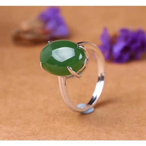 Hetian Biyu Silver Inlay Ring New Womens Ring New j31