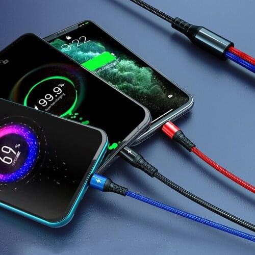 3 in 1 USB Data Cable 6A 66W SCP for Huawei Mate 40 Pro Micro USB Type C 3in1 5A Charger Charging Cable 1.2M for iPhone 12 11