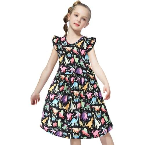 Girls Summer Clothes Dress New Cartoon Dinosaur Sleeveless Dress Girls Gown Clothing Baby Girls Ruffle Dress Halloween Clothes
