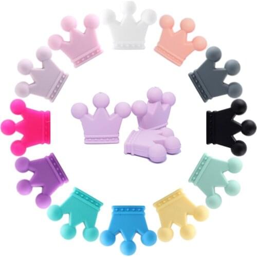 Mabochewing 10pcs Cute Crown Silicone Beads Teething Baby Teethers Pacifier Chain Necklace Toys Accessories