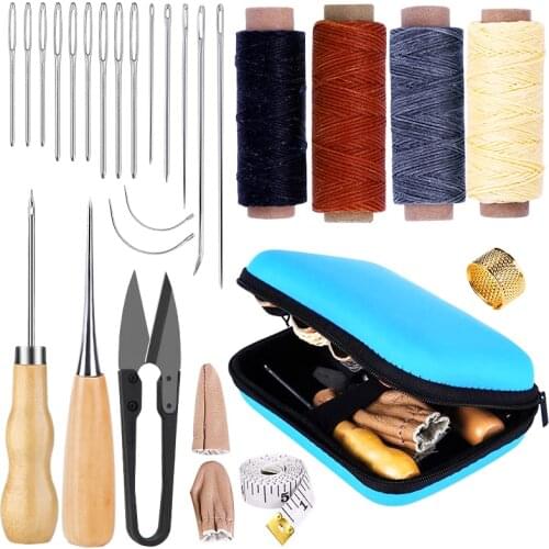 Imzay 28PCS Leather Sewing Kit With Large-Eye Stitching Needles, Waxed Thread, Leather Sewing Tools For DIY Leather Craft