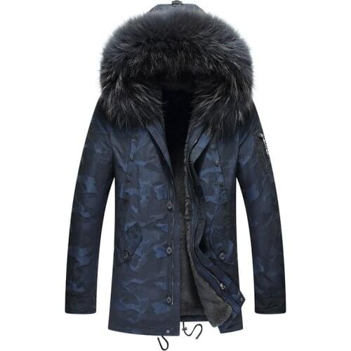 Real Fur Coat Natural Rabbit Fur Liner Raccoon Fur Collar Parka Jacket Men Streetwear Warm Parkas Plus Size Jackets 13-802 YY508