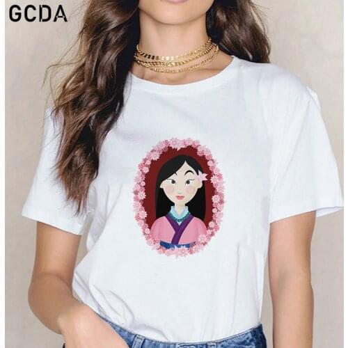 New Women T Shirts Ladies Mulan In the Mirror Printed O-Neck Short Sleeve T-Shirts Summer Tops Female Girls Fashion Tees
