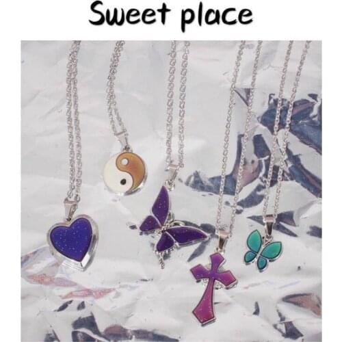 Necklaces for Women New Cute Little Butterfly Pendant Temperature-sensitive Color-changing Necklace Stainless Steel Chain