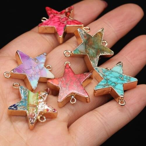 Natural Stone Pendant Five-pointed star Imperial Connectors Charm for Jewelry Making DIY Necklace Earring Accessories