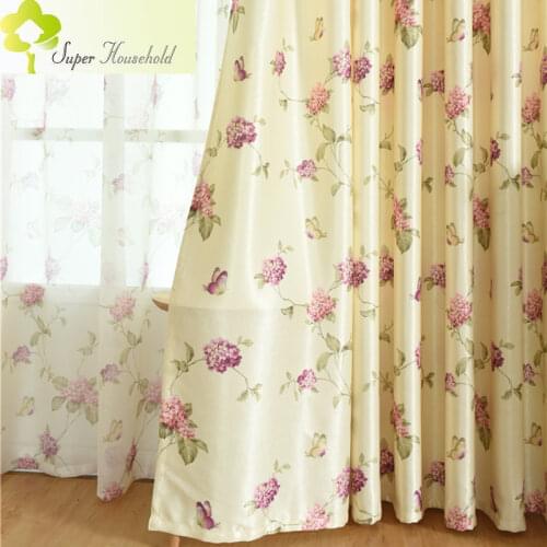 Romantic Butterfly Flowers Light Filtering Bedroom Curtains for Living Room Tulle Rustic Print Fabric Curtain Window Treatments
