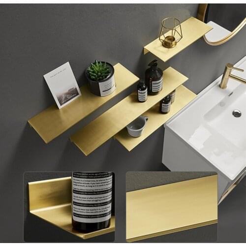 Brushed Gold Metal Bathroom Shelf Wall Storage Rack Washstand Drilling Large Wall Shelf for Storage 30/40/50/60cm Length Holder