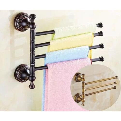 Folding Movable Bath Towel Bars Copper Bathroom Racks Black Oil Brushed Towel Hanger Wall Mounted Rotatable Antique l Holder