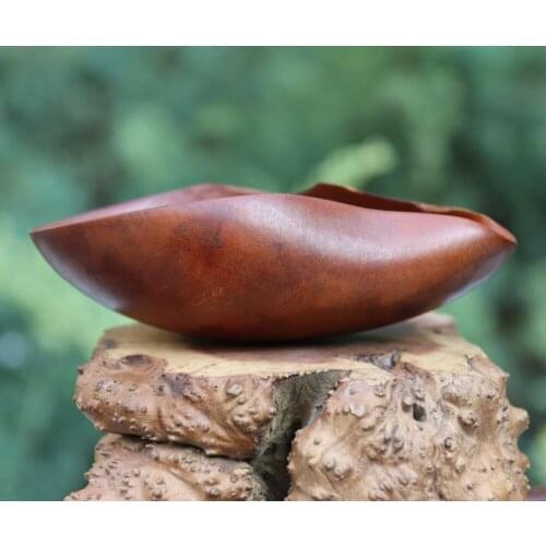 11 CM Chinese Boxwood Handwork tea-leaves ladle scoop dipper leaf sculpture