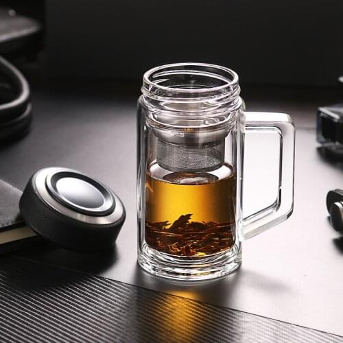 350ml Double Wall Glass Tea Mug Heat Resistant Cup Borosilicate Glass Drinkware Men Tea Infuser Coffee Cups with Filter Handle