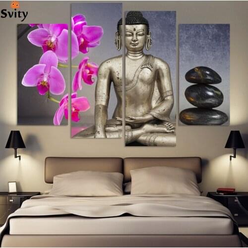 Buddha archid stone Painting Canvas Art Abstract Modern Living Room Wall Decor Set Of 4 Piece Picture