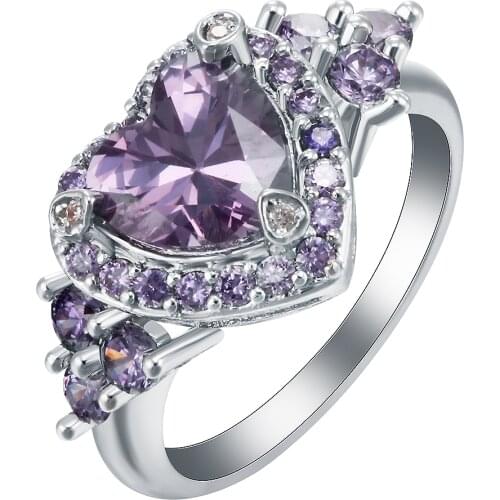 Hainon New Elegant Purple Stone Wedding Bands Love Heart Shape Rings AAA CZ Luxury Accessories Fashion Party Silver Color Rings
