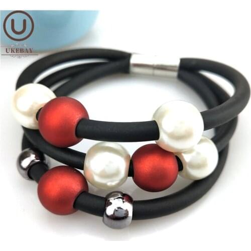 UKEBAY 2020 New Fashion Pearl Bracelet Women Charm Bangles Soft Rubber Bracelets Handmade Designer Bohemia Hand Chains Wholesale