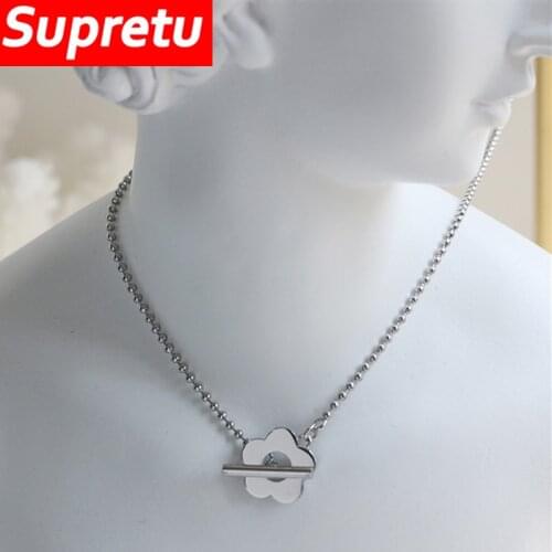 Bohemia Dainty OT Flower Necklaces Minimalist Design Round Beaded Metal Gold Chain Chokers Jewelry for Women Anniversary Gift