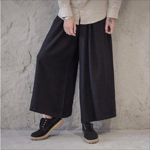2020 Spring And Autumn Men Casual Trousers Wide Leg Pants Chinese Style Linen Casual Pants Comfortable Culottes Linen Trousers