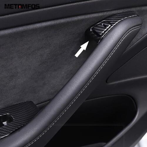 For Tesla Model Y 2020 2021 2022 Inner Car Door Lock Control Adjust Switch Button Cover Trim Carbon Fiber Accessories Styling