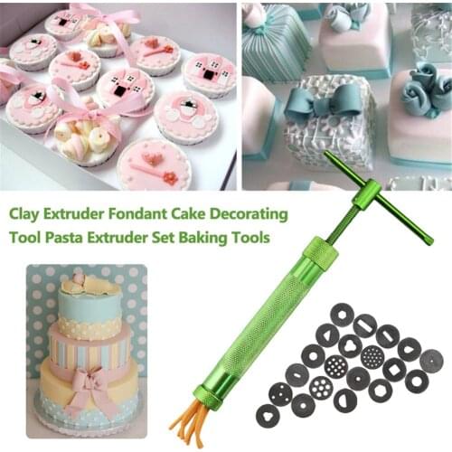 High Quality Green Clay Extruders Sculpture Gun Clay Sugar Paste Extruder Fondant Cake Sculpture Polymer Gun Tool 20 Types Mold