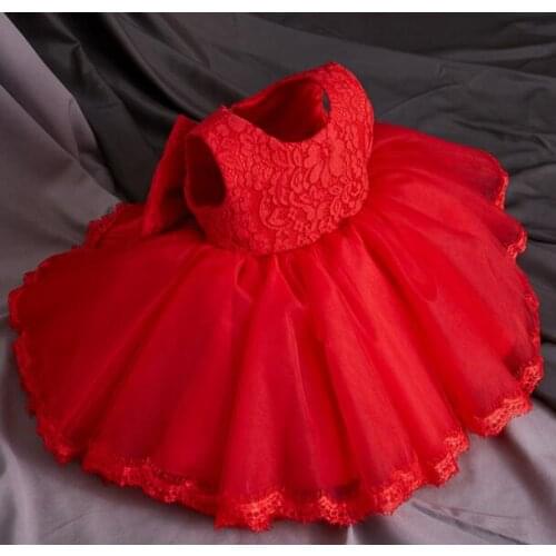 Top Quality Red Lace Girls Dresses Princess Flower Girl Dresses Big Bow Baby Formal Wedding Party Dresses