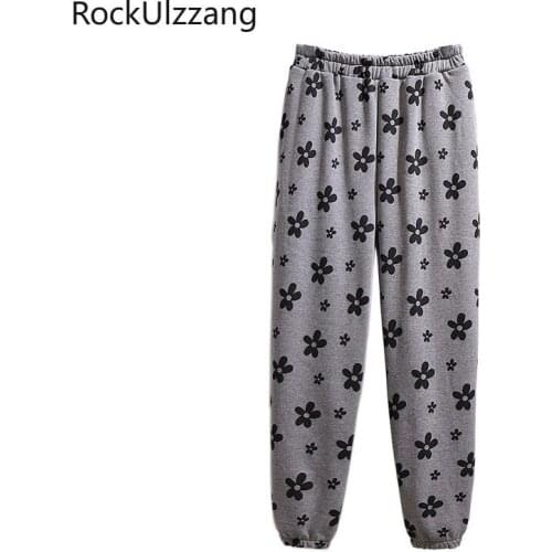 Women Elastic High Waist Harem Jogger Pant Tracksuit Warm Flower Cute Print Daisy Gray Plus Size Oversized 6XL Casual Sweatpant