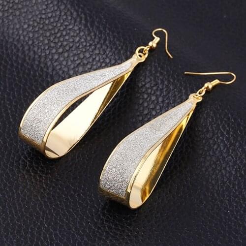 Statement Earring Gold Silver Plated Scrub Water Drop Earrings Women Dangle Tassel Big Long Eardrop Fashion Ladies Ear Jewelry