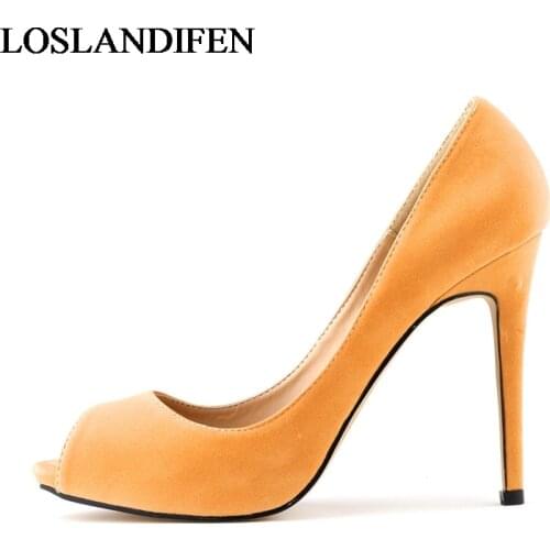 2020 New Spring Concise High Heels Shoes Womens Fashion Solid Flock Office Shoes Sexy Peep Toe Party Shoes For Women NLK-C0078