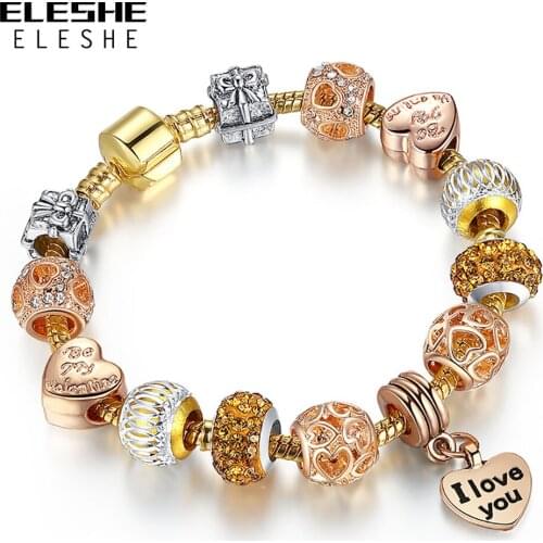 ELESHE Tibetan Silver Color Heart Charm Bracelets & Bangles for Women Jewelry Crystal Beads Bracelet for Women Girls Gifts