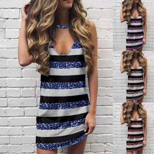 Short Length Sexy Women Leopard Print Stripe Dress Casual Women Dress Hollow Out for Going Out