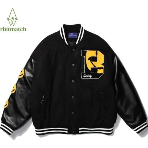 Winter Hip Hop Jacket Men Baseball Coats Bomber Casual Jacket Womens Harajuku Furry Smiley Patchwork Color Block Coat Streetwear