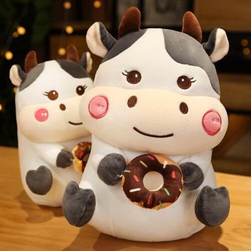 1pc 25/35/45CM Lovely Milk Cow Plush Toys Cartoon Cattle With Donuts Dolls Soft Sleep Pillow For Children Baby Birthday Gifts