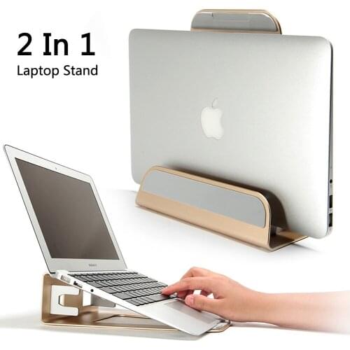 2 In 1 Function Aluminum Alloy Vertical Bracket Base/ Ergonomic Laptop Stand Cooling for Macbook Air Pro Retina 11 12 13 15 inch
